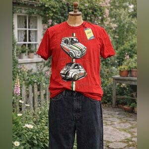 Vintage 1990s Fiat 500 Car Novelty Print, Red Cotton T Shirt